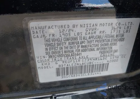 2025 Nissan Versa 1.6 S from USA, damaged, VIN 3N1CN8DV3SL831441